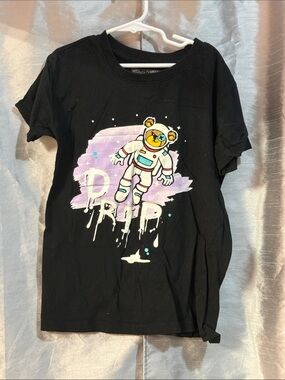 Black Kids' Short Sleeve Tee with Purple Space Bear Graphic